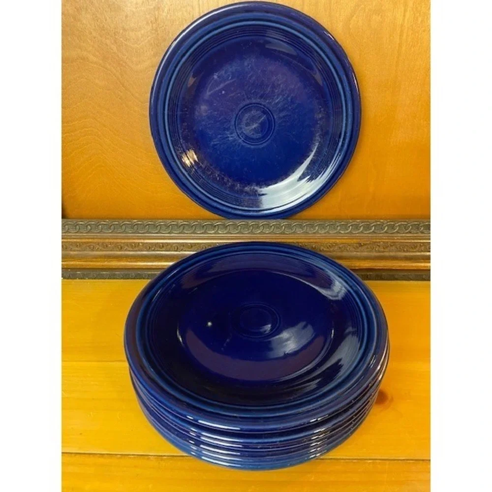 Fiesta Homer Laughlin Cobalt Blue 10.5 Dinner Plates Set of 7 Vintage Ceramic